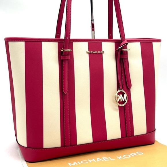Michael Kors Large Jet Set Travel TZ Shoulder Tote Bag Electric Pink Multi - Picture 1 of 11